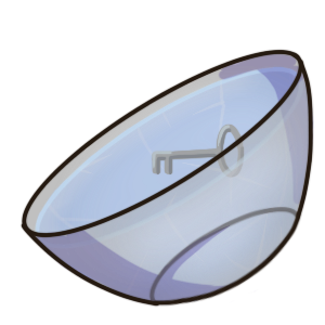 a simple key frozen in a semi-transparent bowl of ice.